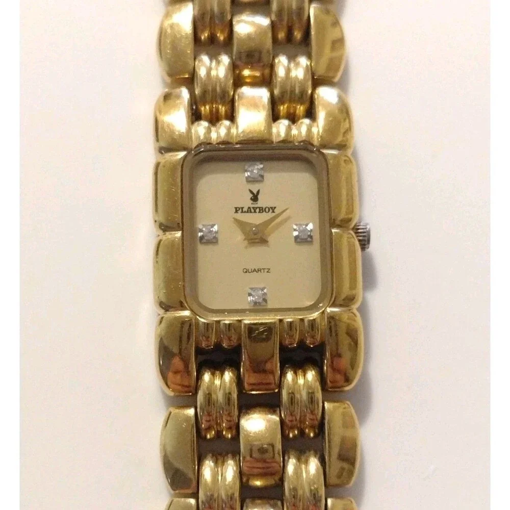 Vintage Playboy Gold Tone Time Force Swiss Watch Womens 20mm Quartz